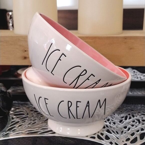 Rae Dunn Set of Two Orange Pink Ceramic Ice Cream Bowls NWT - Picture 1 of 16